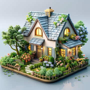 鮮花環(huán)繞的迷人小屋