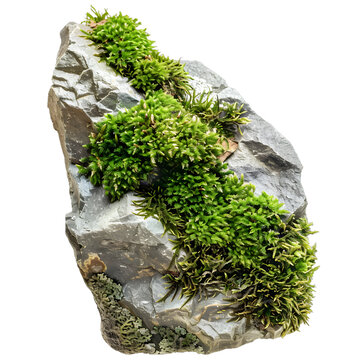 [免摳素材]長在灰色巖石上的綠色苔蘚