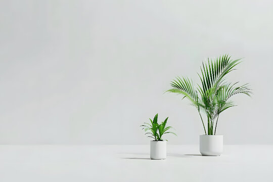 簡(jiǎn)約白色房間里的兩盆綠植