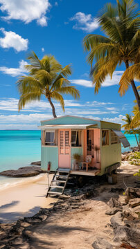 熱帶海灘上的彩色小屋