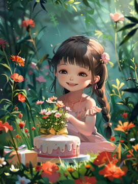 花叢中的生日女孩