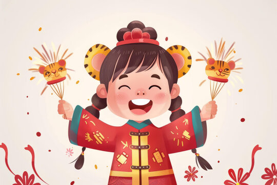 可愛的小女孩穿著紅色旗袍慶祝中國新年