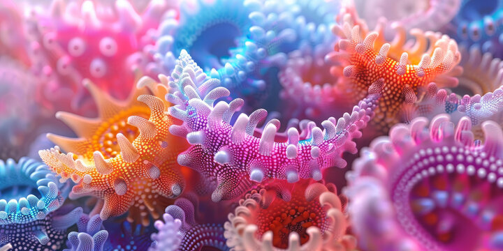 迷人的珊瑚和海洋生物渲染圖