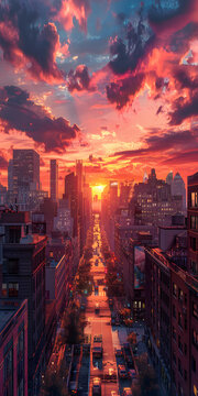 夕陽下的城市街道