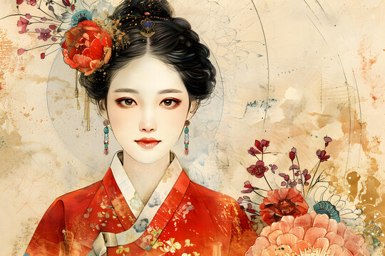 身穿傳統(tǒng)服飾的美麗韓國女性
