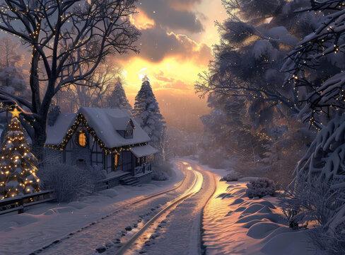 雪景小屋的AI圖片
