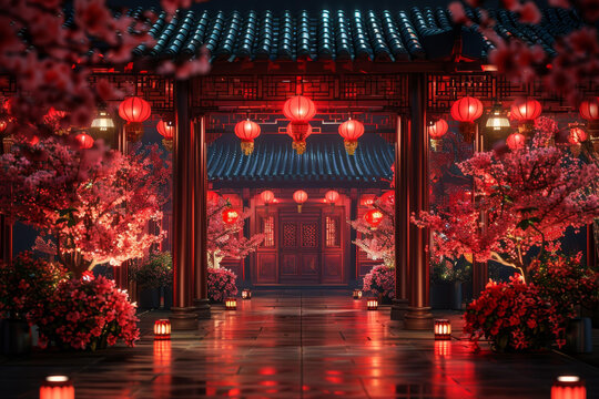夜色下的中國庭院
