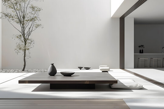 簡(jiǎn)約日式風(fēng)格室內(nèi)設(shè)計(jì)，木質(zhì)茶幾和坐墊