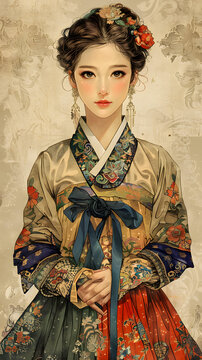 身穿韓國傳統(tǒng)服飾的韓國女性