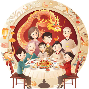 中國(guó)新年家庭團(tuán)聚龍圖