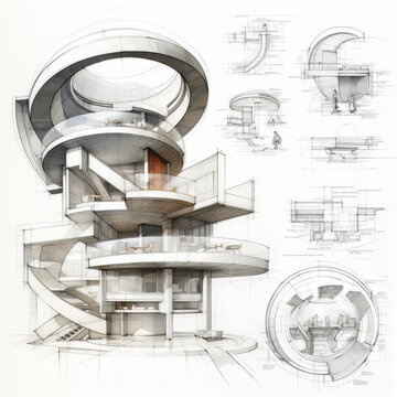 未來派建筑房屋建筑結(jié)構(gòu)概念草圖