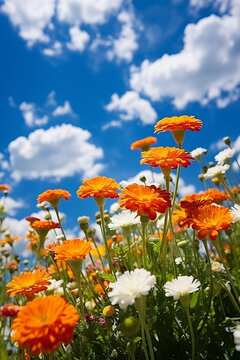 夏日田野里的橙白雛菊