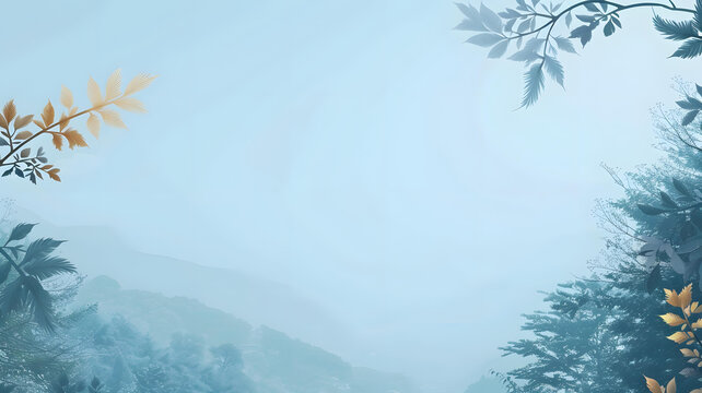 霧靄山巒 藍天風景
