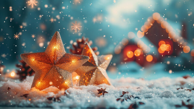圣誕節(jié)雪地里的金色星星