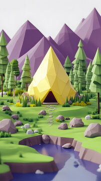低聚風(fēng)格森林小屋3D