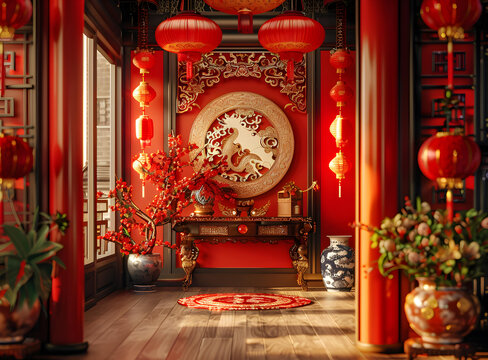 紅彤彤的中國(guó)風(fēng)室內(nèi)