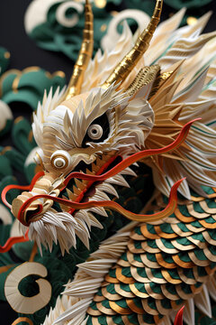 紙藝金龍雕塑特寫(xiě)