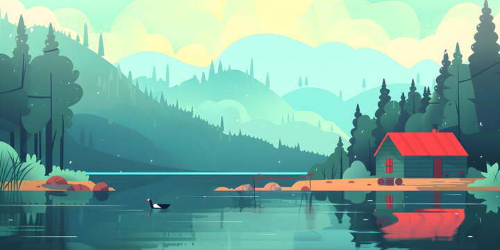 山湖小屋風(fēng)景