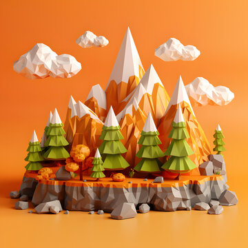 3D建模的帶有冷杉樹的山地景觀插圖