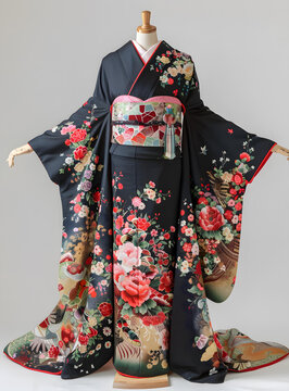 一件帶花卉圖案的和服