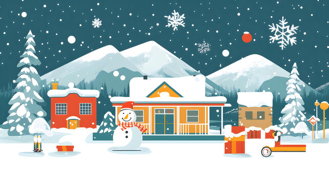 雪景村莊冬季
