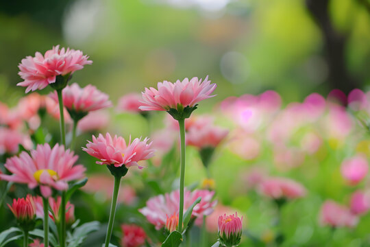 粉色花朵盛開的花園