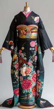 一件帶花卉圖案的和服