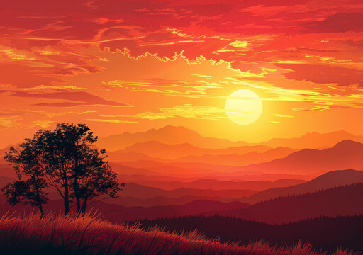 夕陽下的山丘