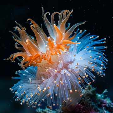 橙白海葵水下特寫