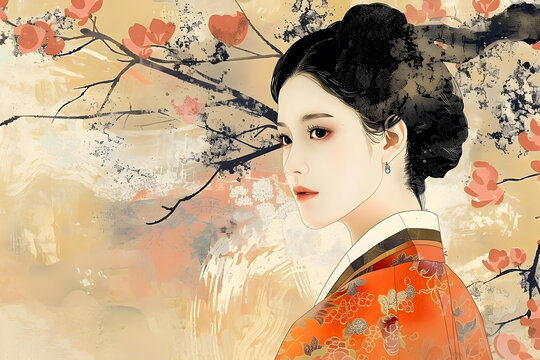 一幅美麗的中國古代仕女圖