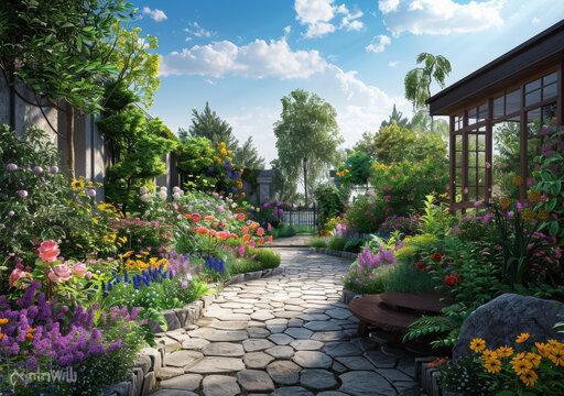 郁郁蔥蔥的花園小徑