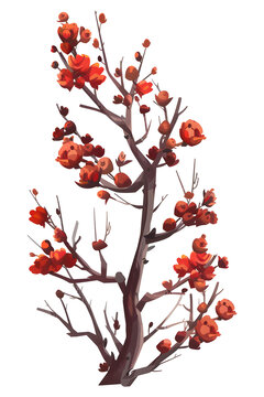 紅花枝頭的AI圖片