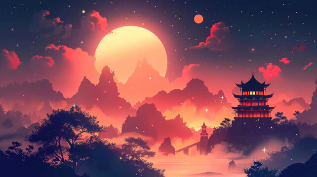夜幕降臨的寧靜東方山湖