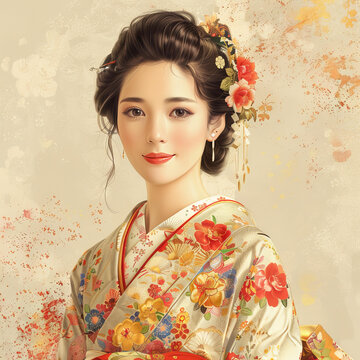 身穿和服的日本藝伎