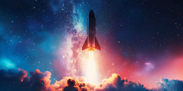 火箭在星空背景下發(fā)射升空