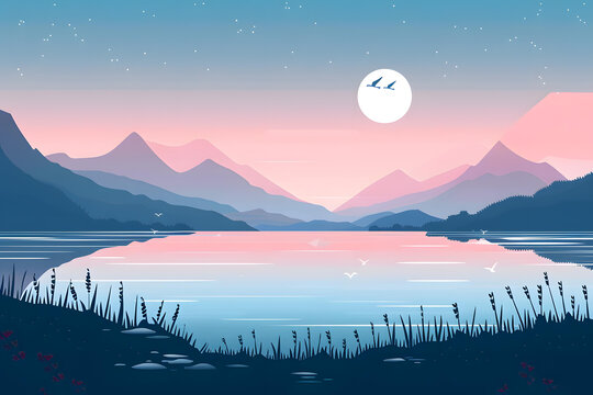 山巒湖泊星空下的寧?kù)o美景