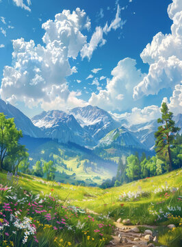 風(fēng)景秀麗的山谷草地和野花