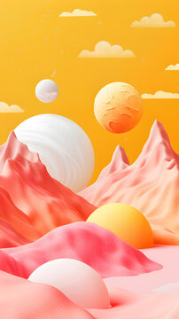 抽象星球與云朵景觀的3D