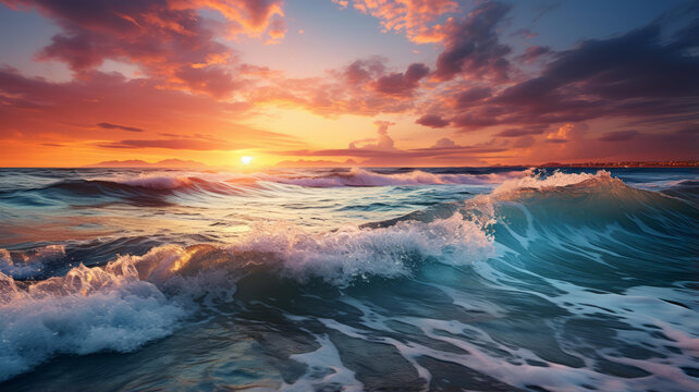 夕陽下的海浪