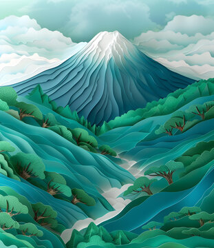 青綠色的富士山