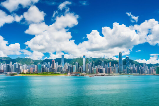 香港城市天際線和維多利亞港