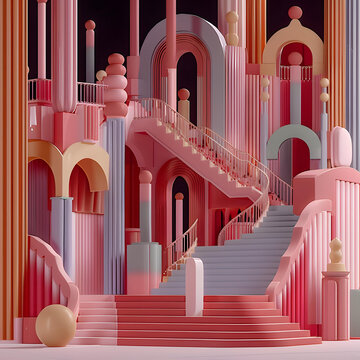 抽象粉色藍色3D建筑