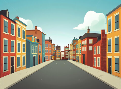 卡通城市街景房屋建筑