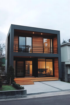 現(xiàn)代簡約兩層木板外墻住宅