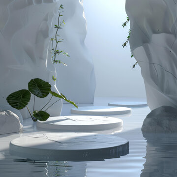 超現(xiàn)實(shí)水景中的白色展臺