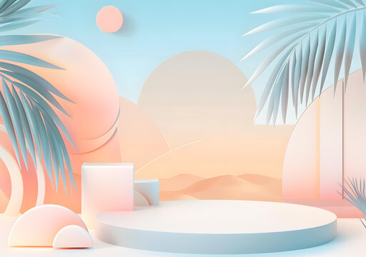 簡約夏日風(fēng)格背景圖， 3D渲染設(shè)計(jì)