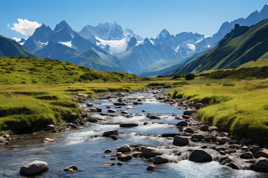 壯麗的山谷風(fēng)光河流從山谷中穿過