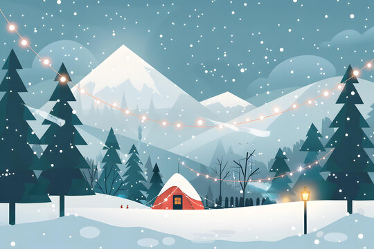 雪山小屋冬日雪景