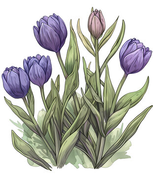 水彩紫色郁金香花卉