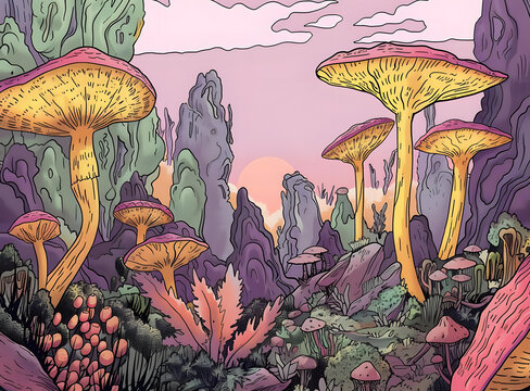 巨型蘑菇的夢幻景觀
